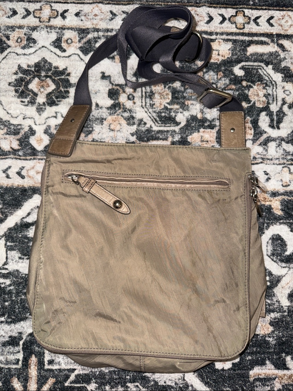 vintage Hobo International nylon convertible backpack messenger bag in taupe